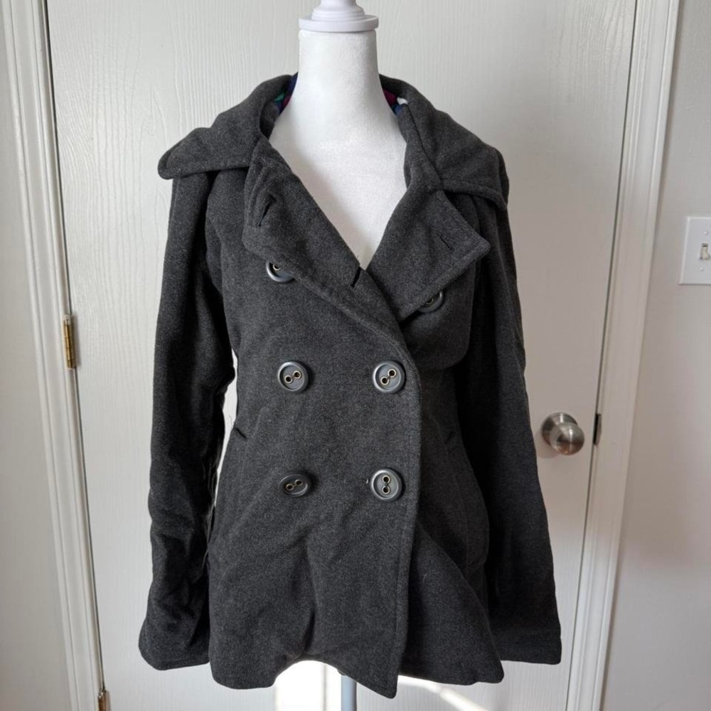 Aeropostale Women's Gray Early 2000s Y2K Wool Blend Pea Coat Jacket Size Large